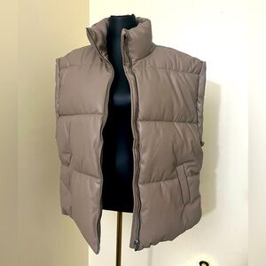 Oversized faux leather taupe vest